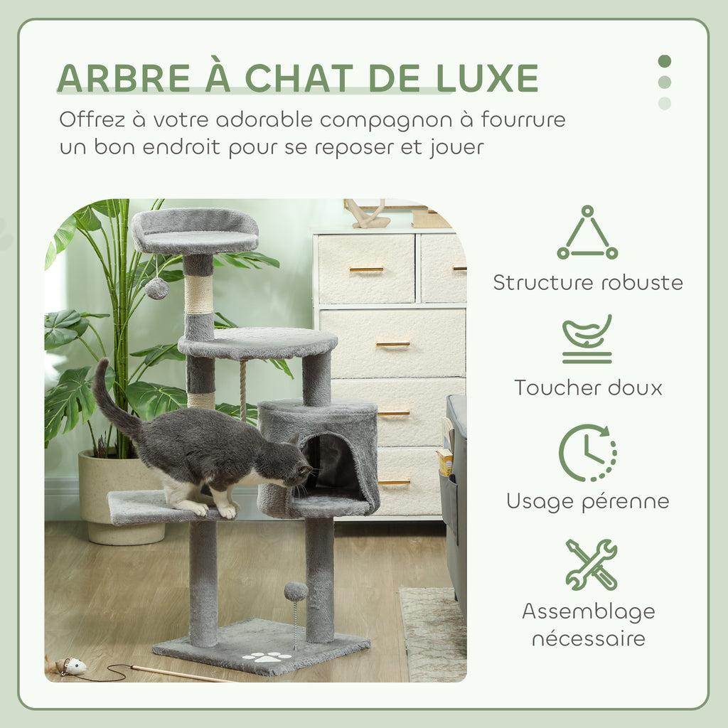 Arbre à chat 114 cm avec niche et griffoirs-Gris🐾