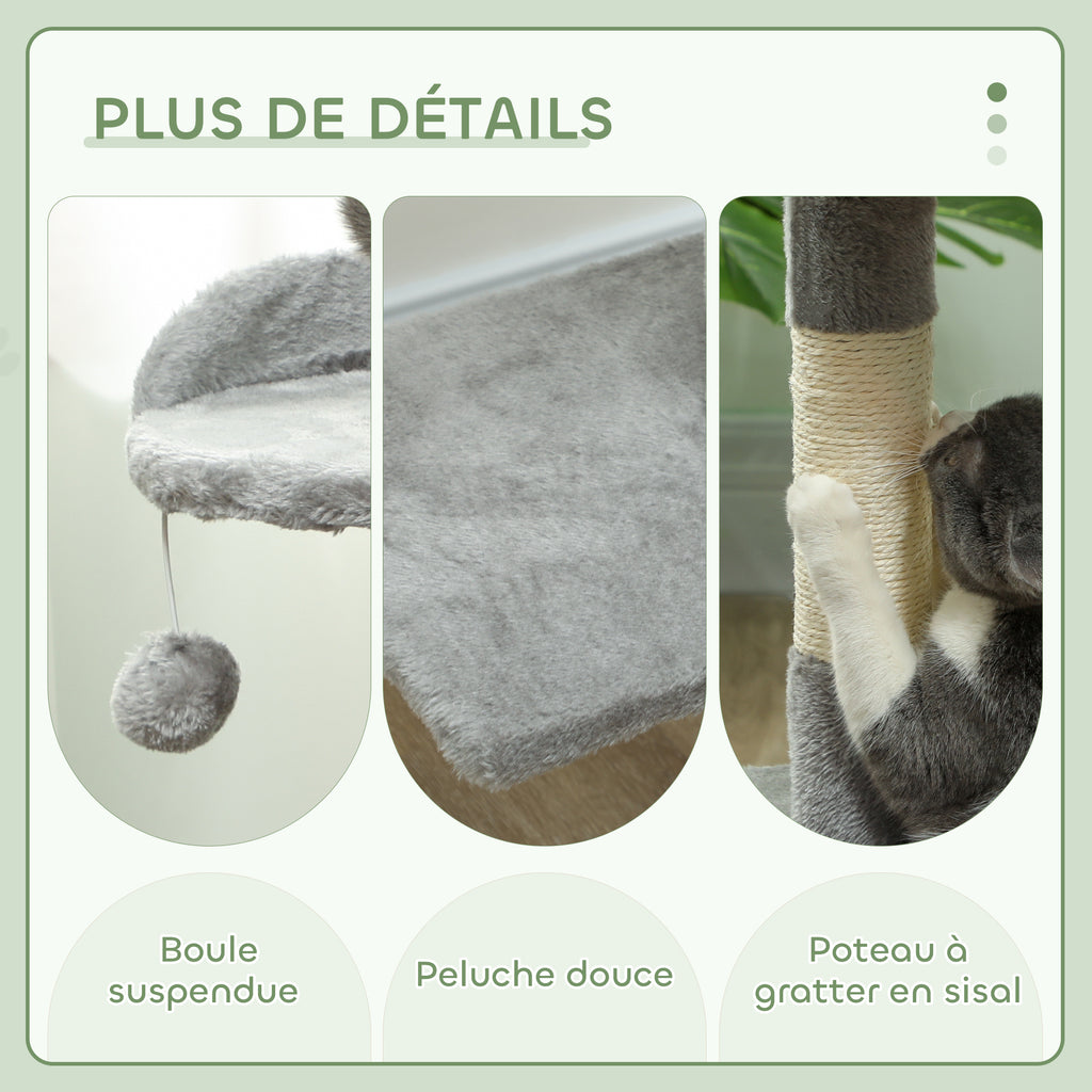 Arbre à chat 114 cm avec niche et griffoirs-Gris🐾