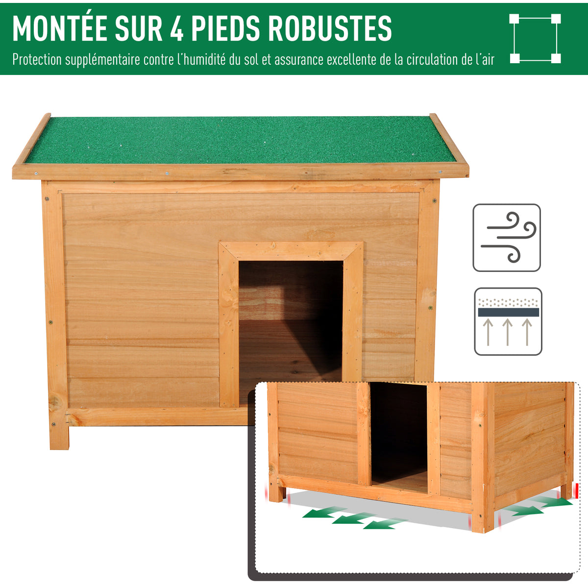 Niche en bois  pour chien - Toit ouvrant 🐾