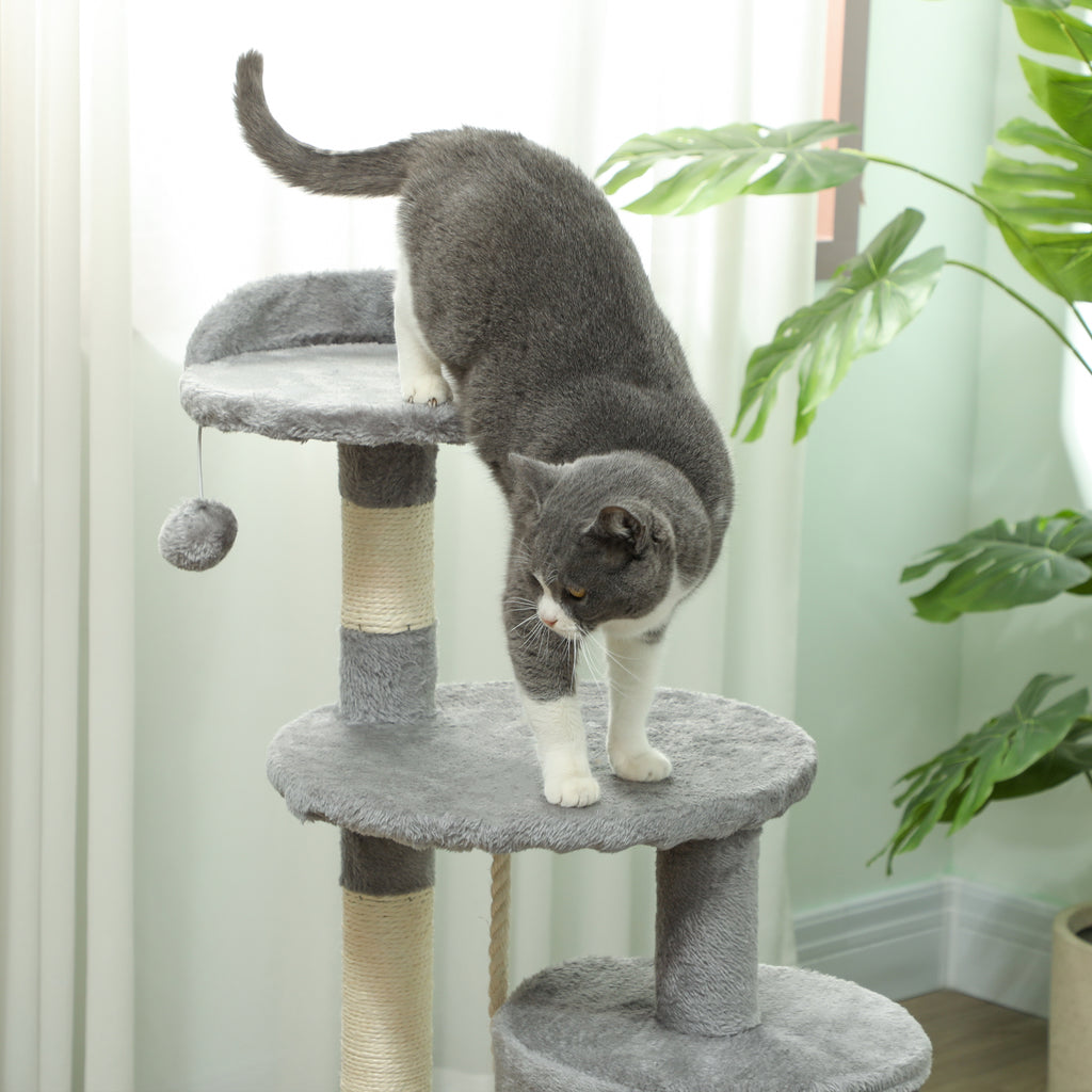 Arbre à chat 114 cm avec niche et griffoirs-Gris🐾