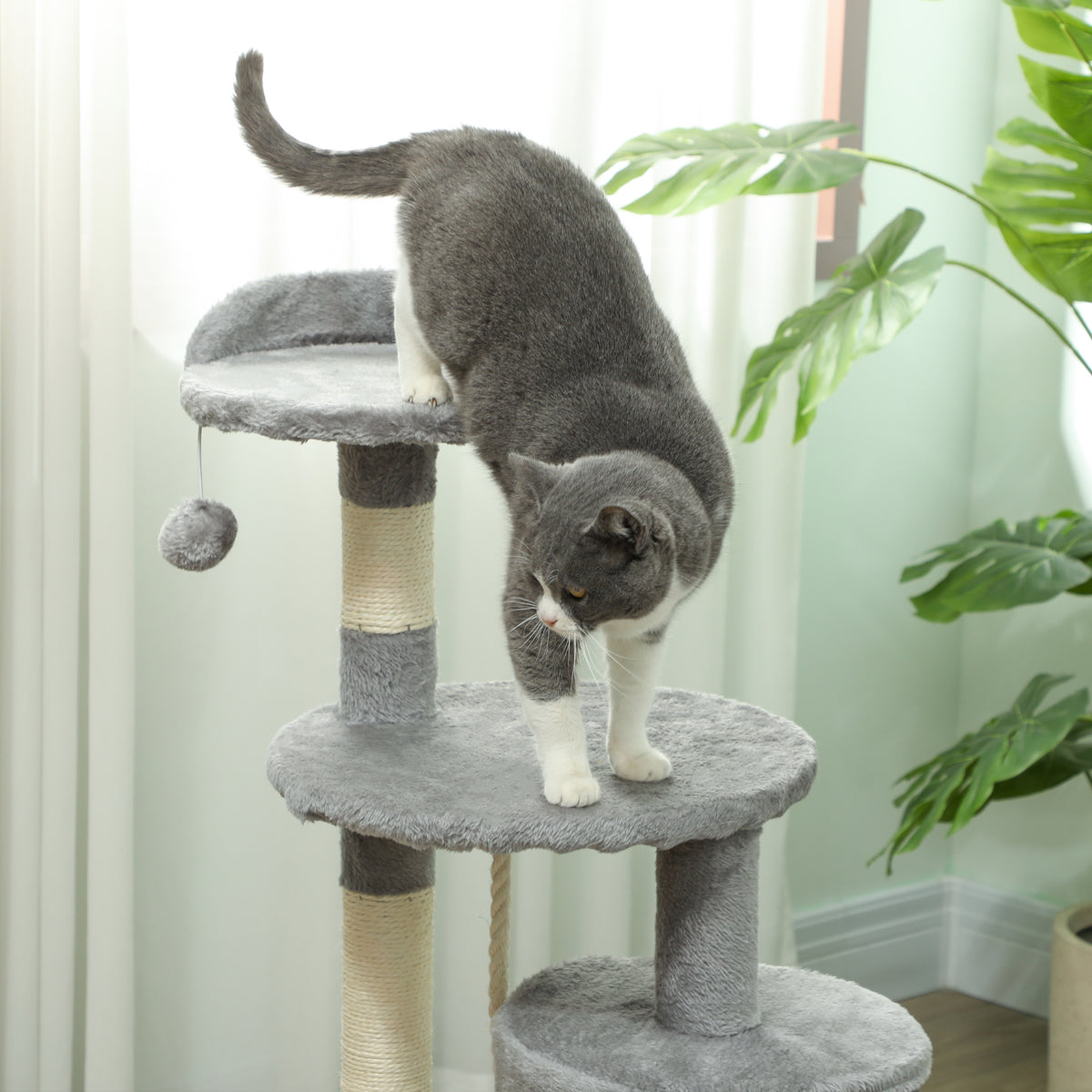 Arbre à chat 114 cm avec niche et griffoirs-Gris🐾