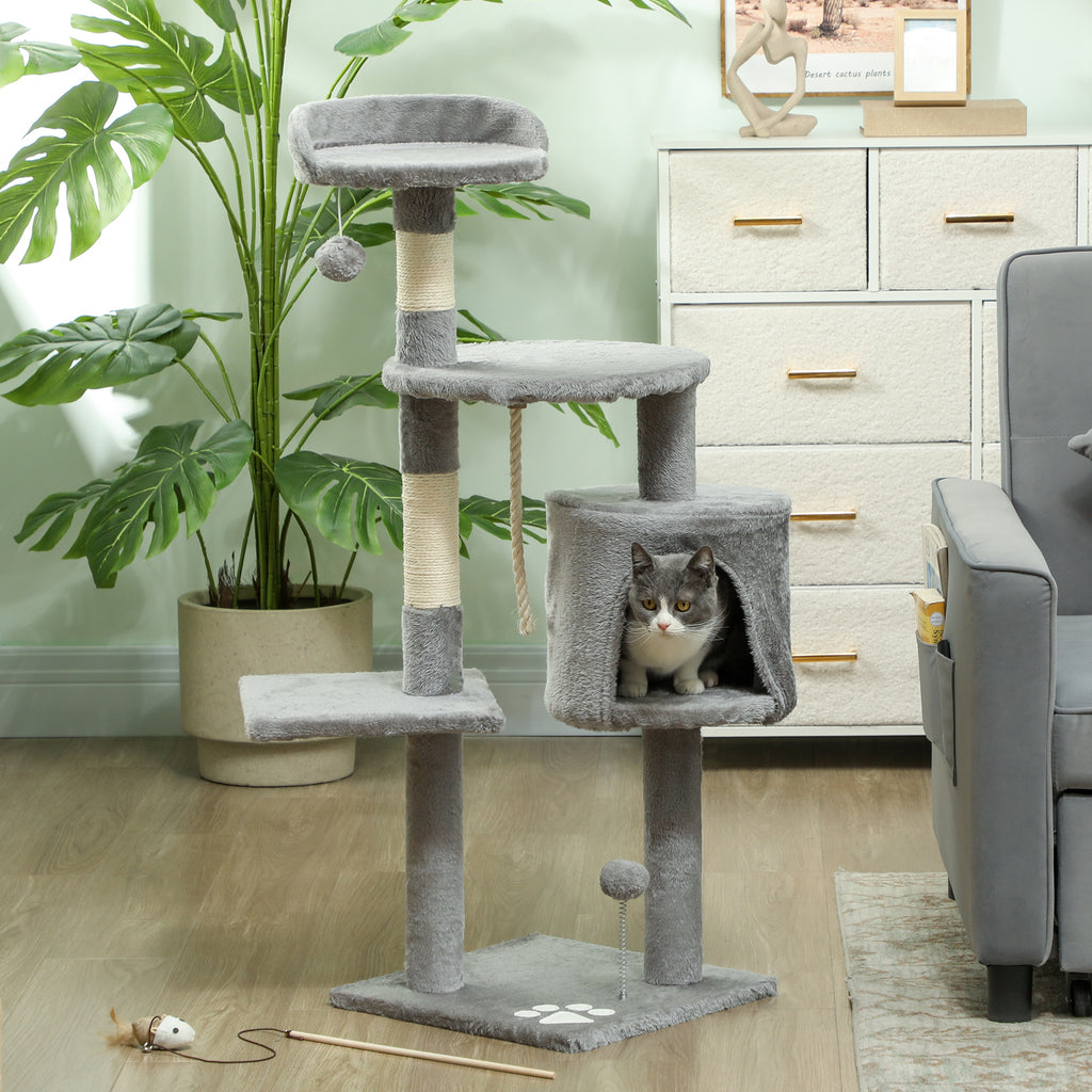 Arbre à chat 114 cm avec niche et griffoirs-Gris🐾