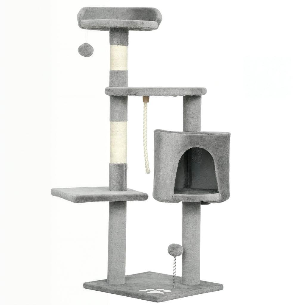 Arbre à chat 114 cm avec niche et griffoirs-Gris🐾