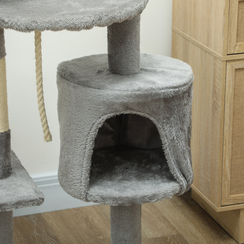 Arbre à chat 114 cm avec niche et griffoirs-Gris🐾