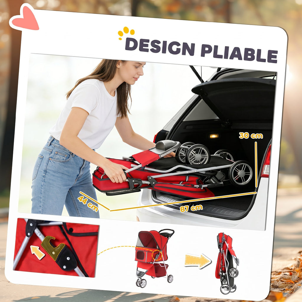 Poussette Pliable pour chien-4 roues -jusqu'à 10 kg
