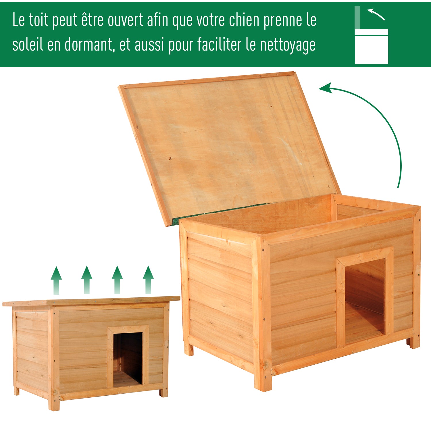 Niche en bois  pour chien - Toit ouvrant 🐾